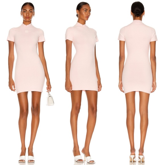 Alexander Wang Crewneck Logo Knit Tee Dress in Crystal Rose